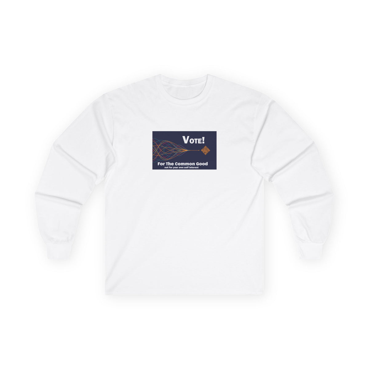 Red Vote for the Common Good unisex cotton long sleeve T-shirt with a printed chest graphic