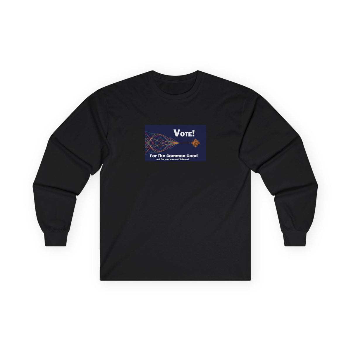 Red Vote for the Common Good unisex cotton long sleeve T-shirt with a printed chest graphic