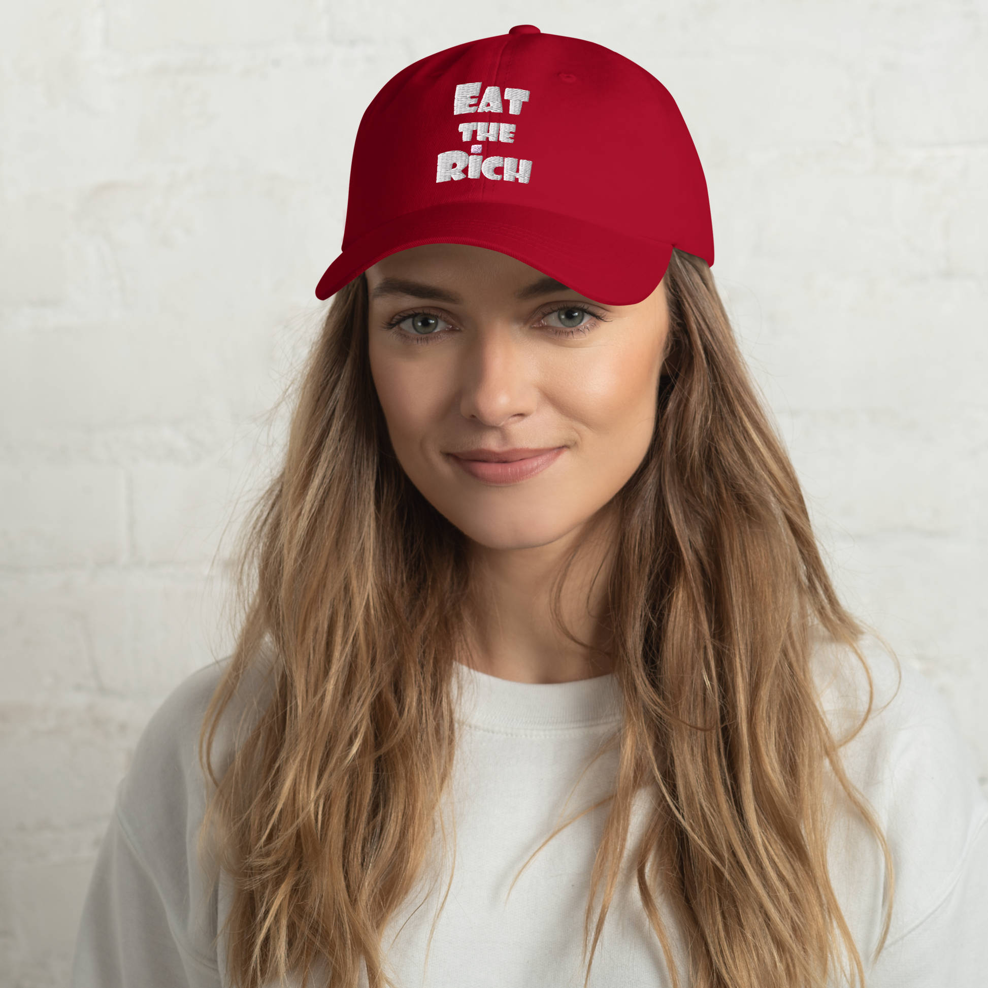 EAT THE RICH — Embroidered Red Dad Hat | Designed by jthomascrowne