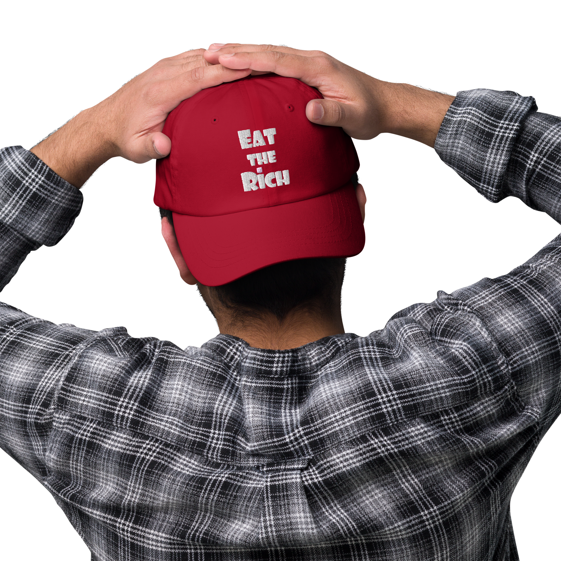 EAT THE RICH — Embroidered Red Dad Hat | Designed by jthomascrowne