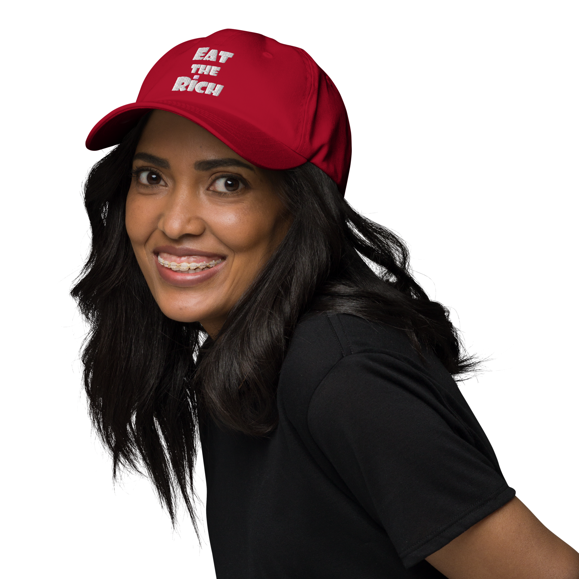 EAT THE RICH — Embroidered Red Dad Hat | Designed by jthomascrowne