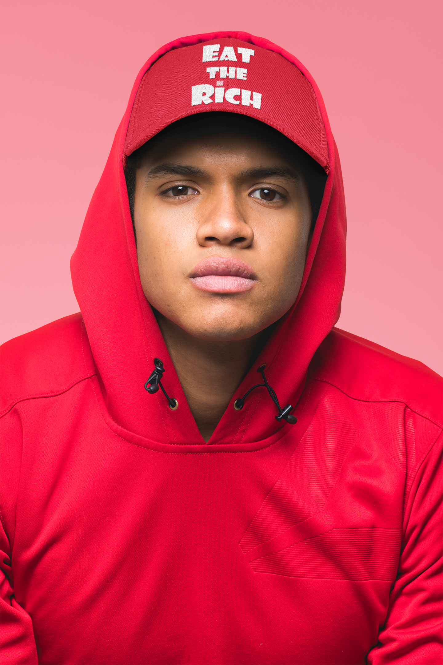 EAT THE RICH — Embroidered Red Dad Hat | Designed by jthomascrowne