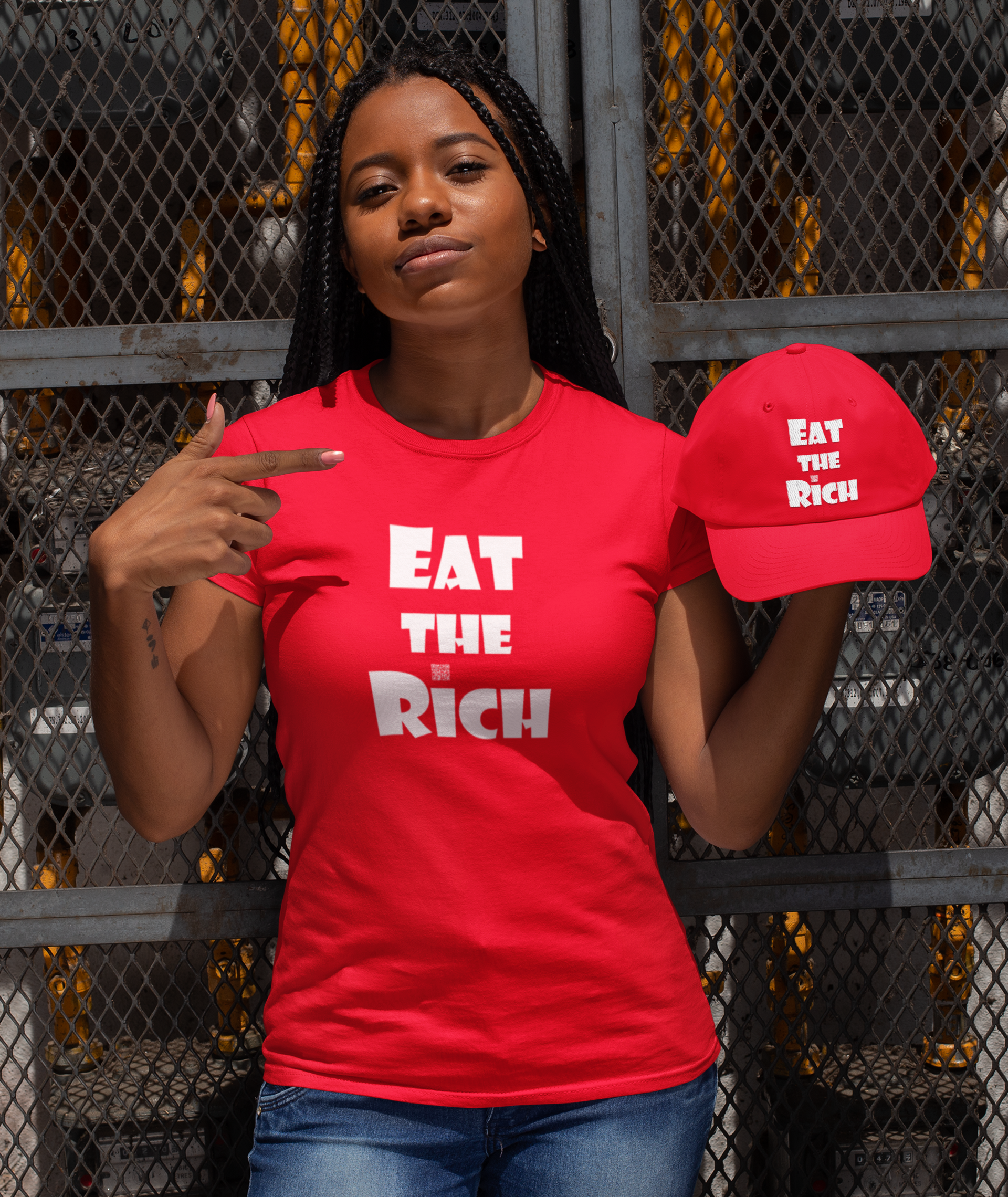 EAT THE RICH — Embroidered Red Dad Hat | Designed by jthomascrowne