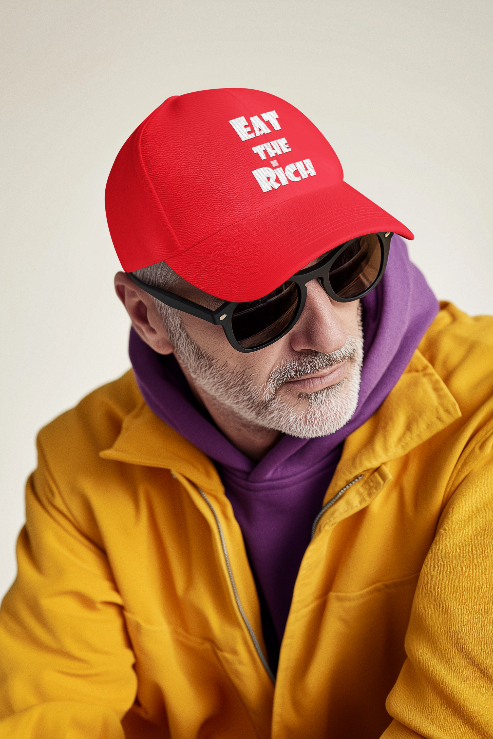 EAT THE RICH — Embroidered Red Dad Hat | Designed by jthomascrowne
