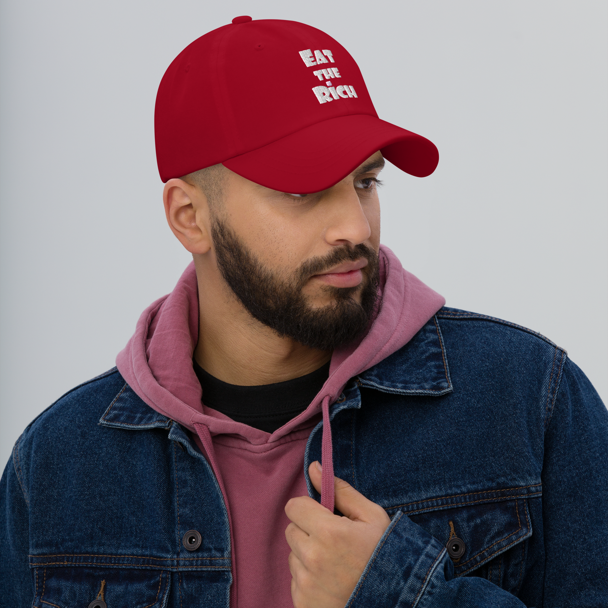 EAT THE RICH — Embroidered Red Dad Hat | Designed by jthomascrowne