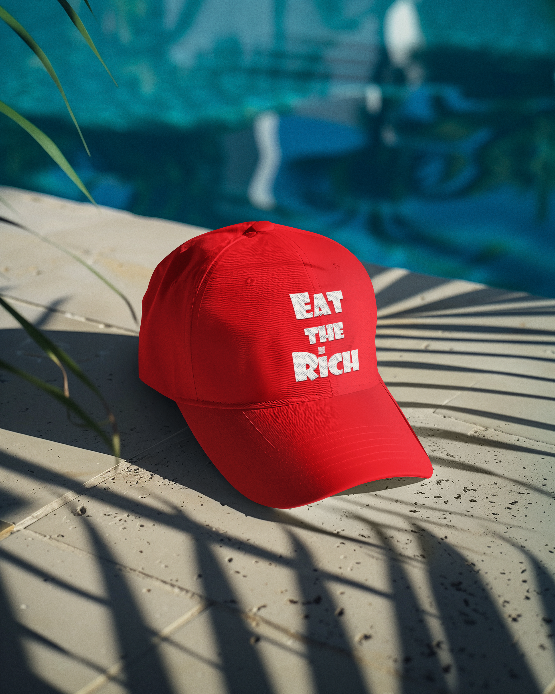 EAT THE RICH — Embroidered Red Dad Hat | Designed by jthomascrowne