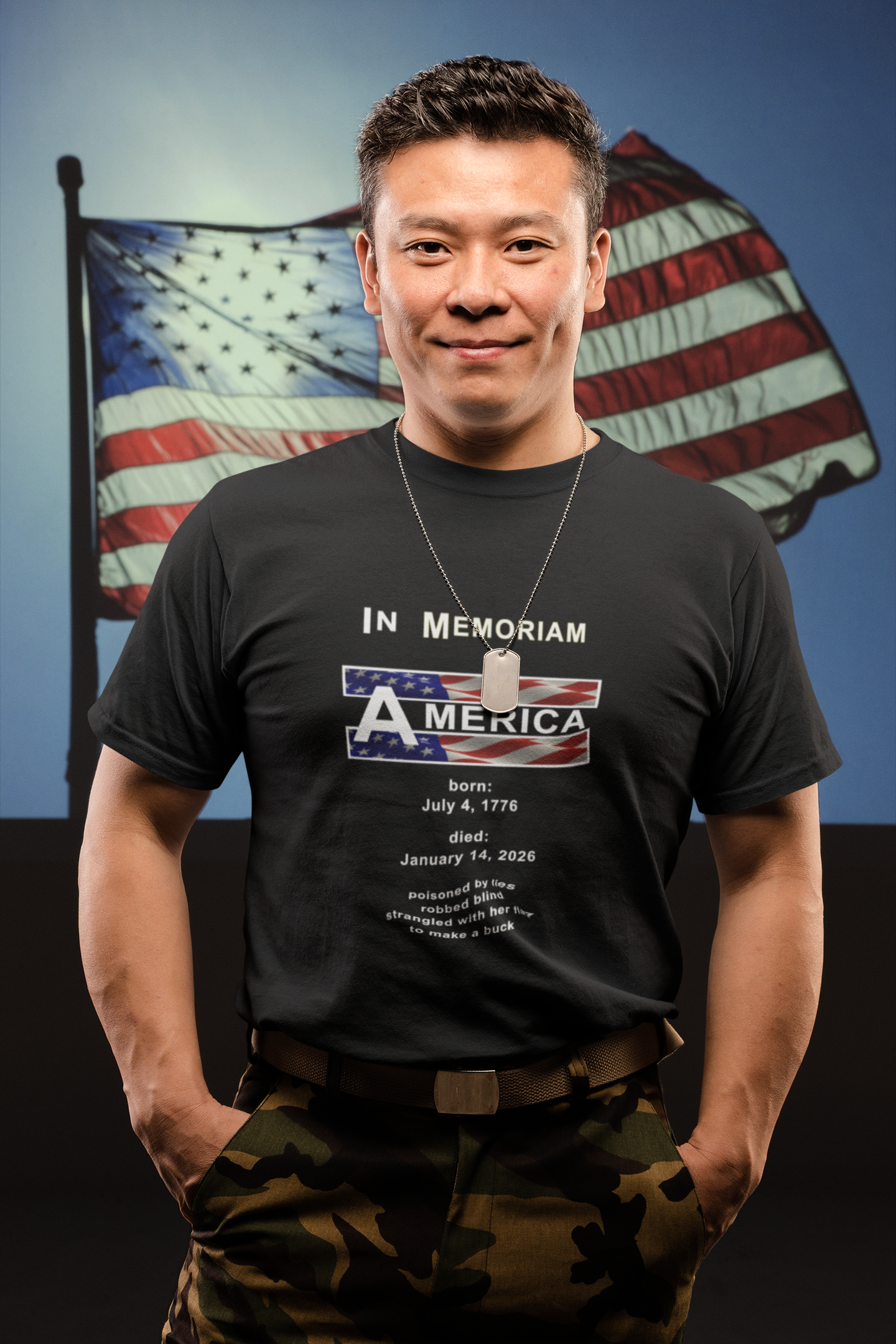In Memoriam – Democracy 1776–2026 | Activist T‑Shirt | Designed by jthomascrowne