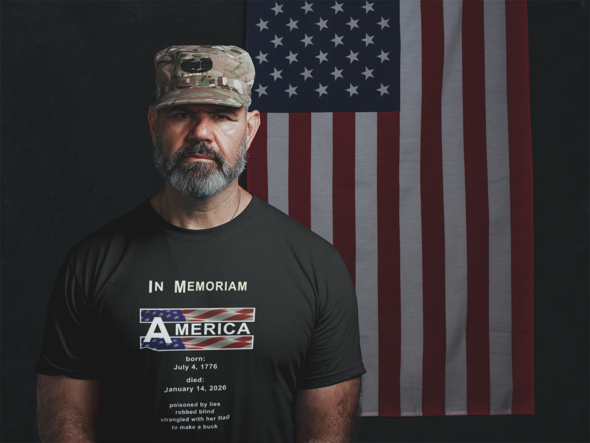 In Memoriam – Democracy 1776–2026 | Activist T‑Shirt | Designed by jthomascrowne