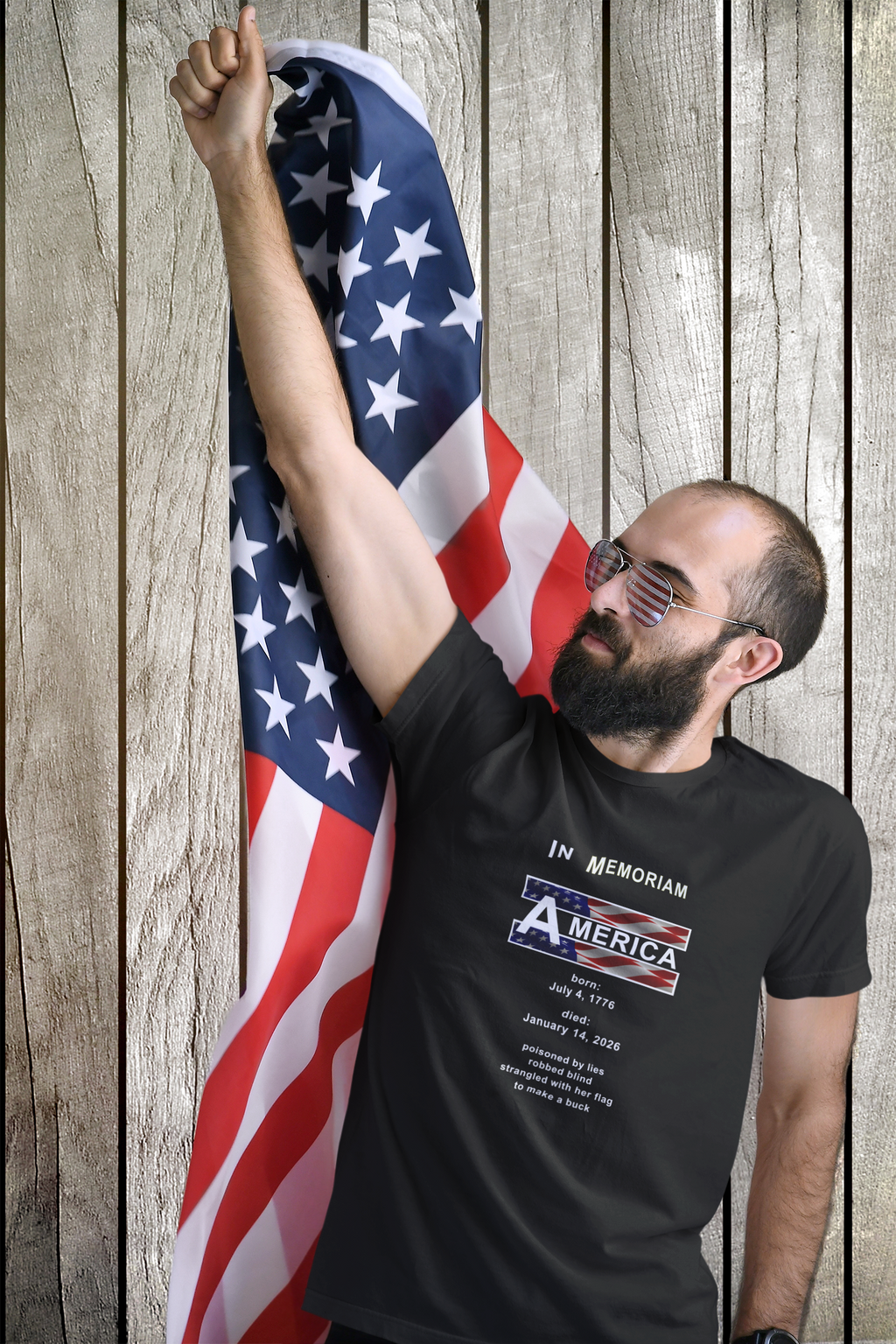 In Memoriam – Democracy 1776–2026 | Activist T‑Shirt | Designed by jthomascrowne