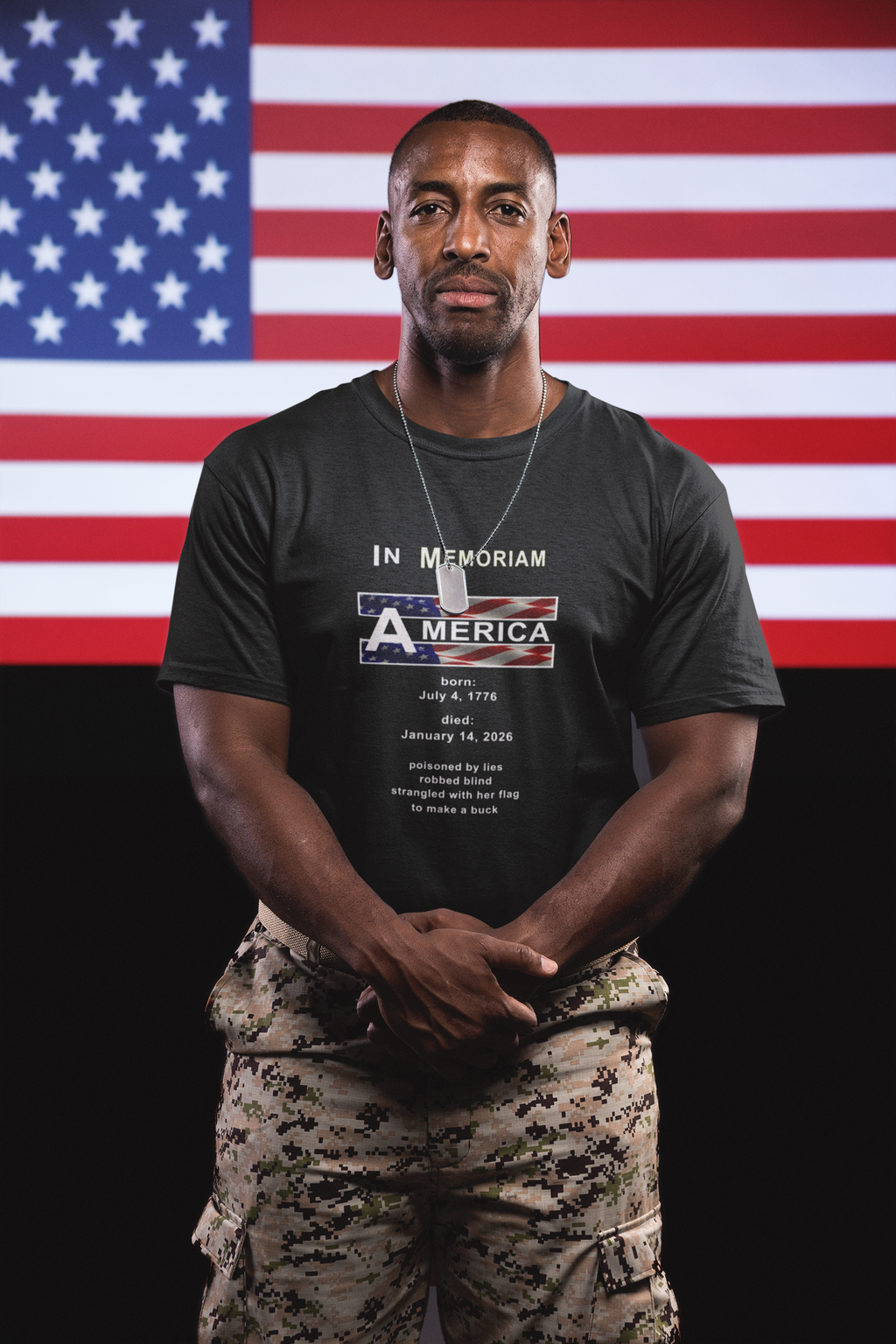 In Memoriam – Democracy 1776–2026 | Activist T‑Shirt | Designed by jthomascrowne