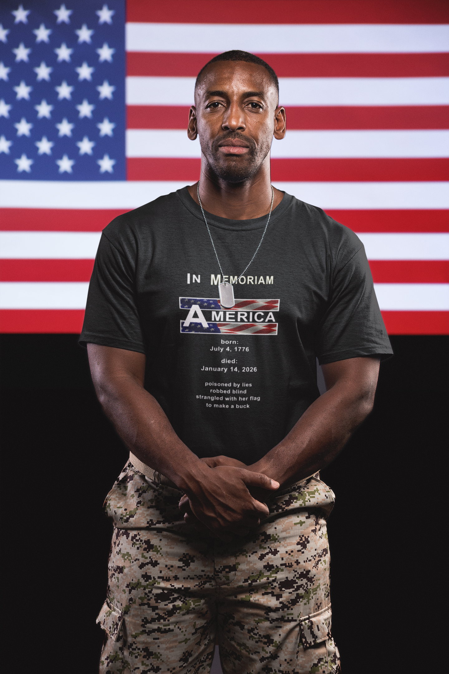 In Memoriam – Democracy 1776–2026 | Activist T‑Shirt | Designed by jthomascrowne