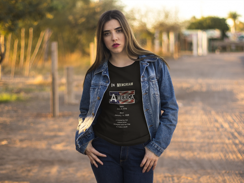 In Memoriam – Democracy 1776–2026 | Activist T‑Shirt | Designed by jthomascrowne