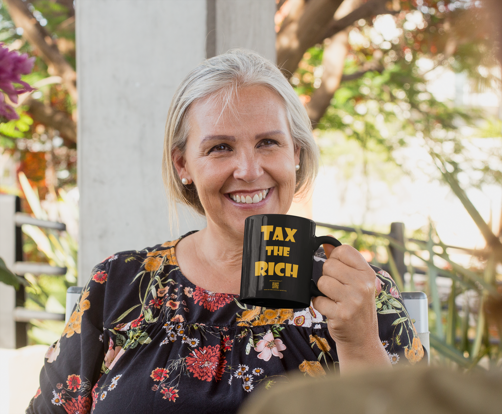 TAX THE RICH — Black 11oz Coffee Mug | Designed by jthomascrowne, 11oz