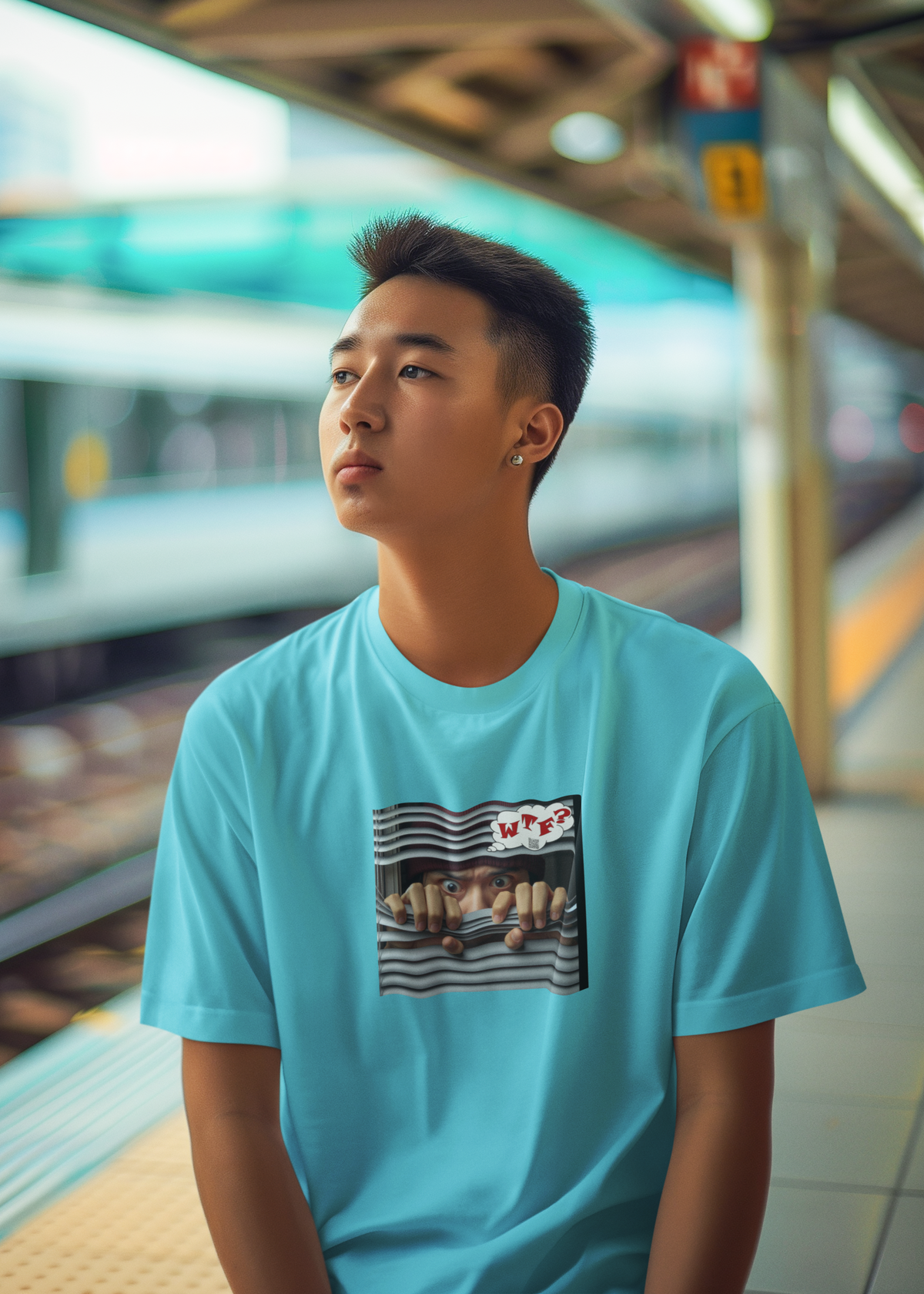 WTF? Activist T‑Shirt – Asian Male Model | Designed by jthomascrowne