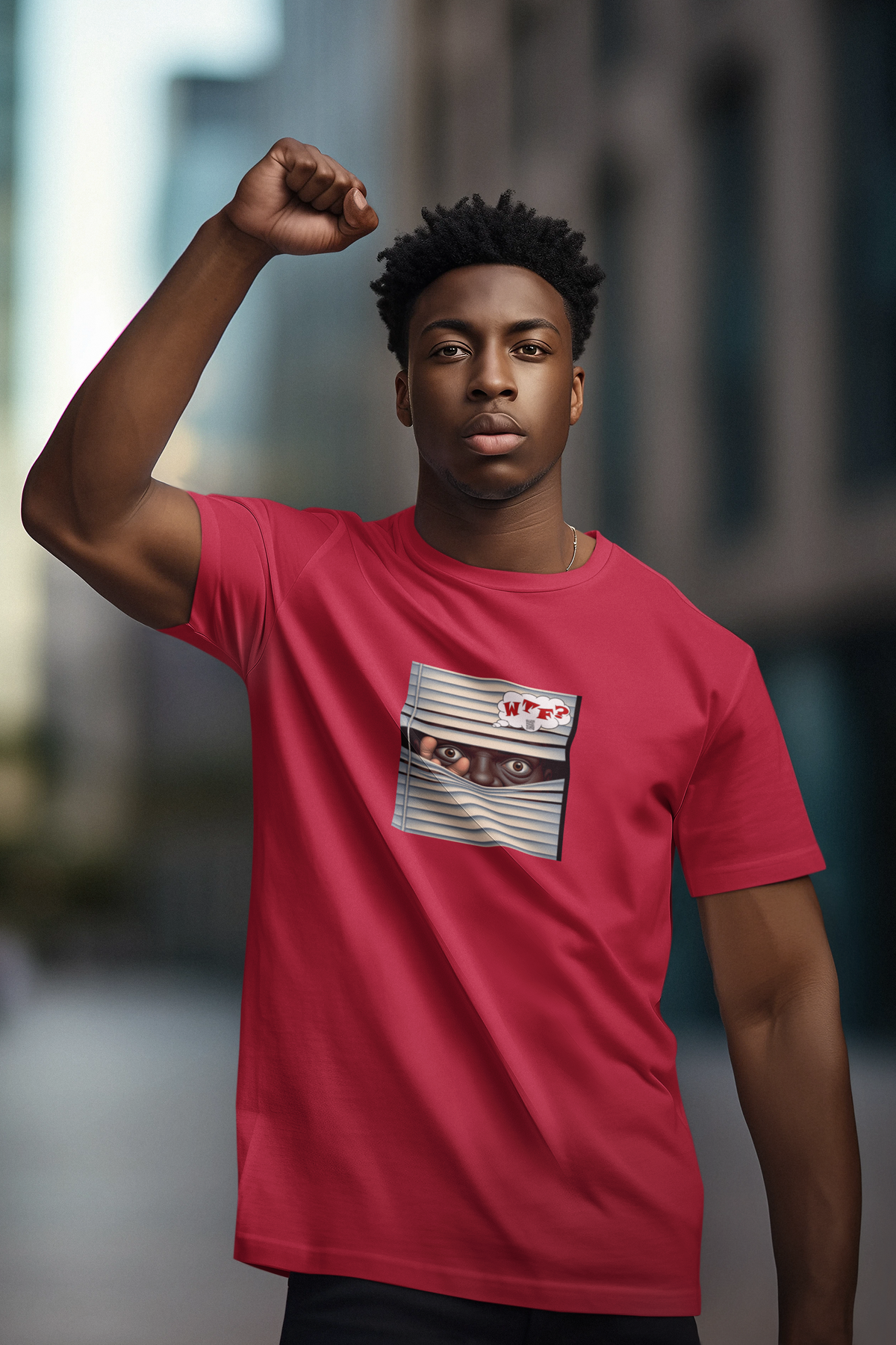 WTF? Activist T‑Shirt – Black Male Model | Designed by jthomascrowne