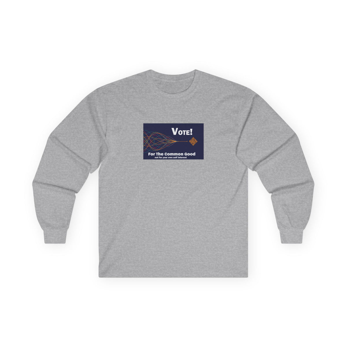 Red Vote for the Common Good unisex cotton long sleeve T-shirt with a printed chest graphic