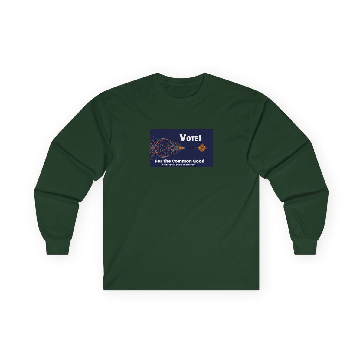 Red Vote for the Common Good unisex cotton long sleeve T-shirt with a printed chest graphic